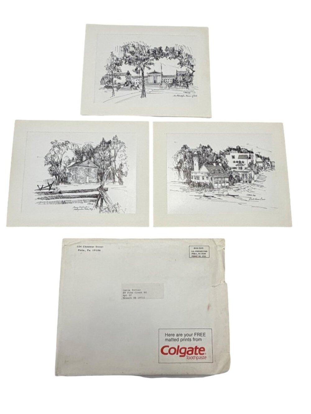 Vintage Colgate Toothpaste Philadelphia Landmark Matted Print Set N Miles AWS 19